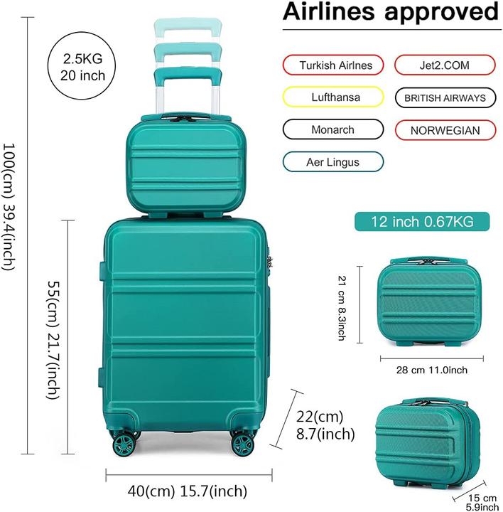Produktbild Kono 2er Kofferset ABS Hartschalen Tuerkis (38 l, Handgepäck (bis 50l))