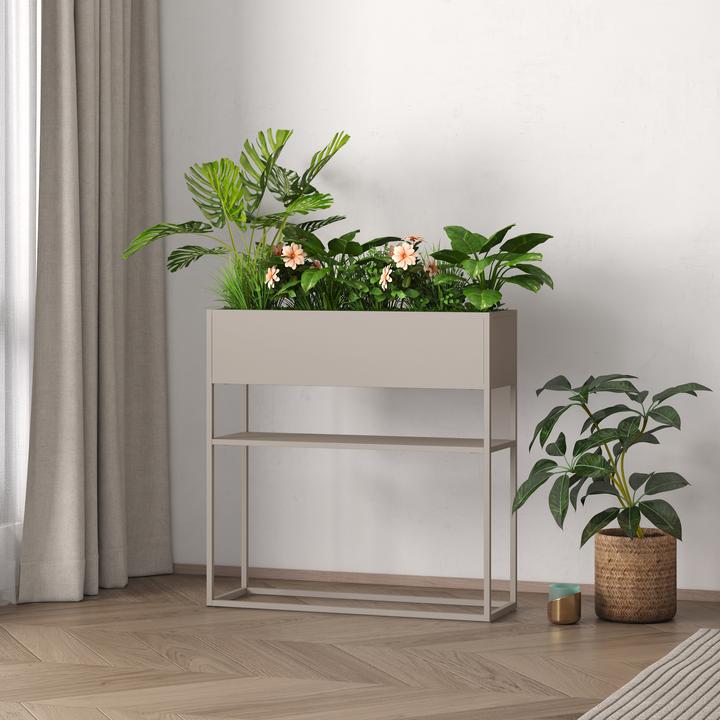 Produktbild En.Casa Blumenständer Joensuu mit Ablage 80x80x25cm Hellgrau