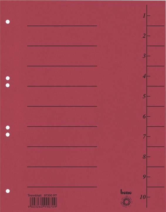 Valori nutrizionali e ingredienti Bene 97300 Fogli divisori A4 a tinta unita, 100 pezzi, rosso