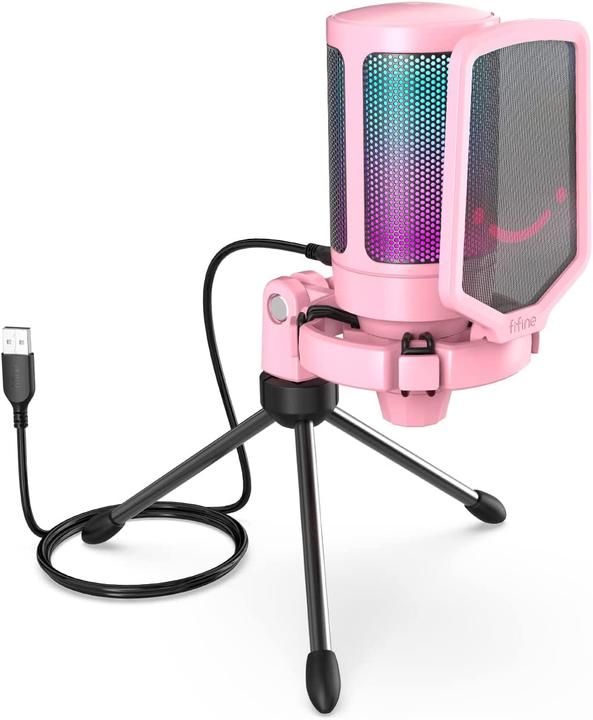 Fifine A6V USB RGB Gaming Mic pink