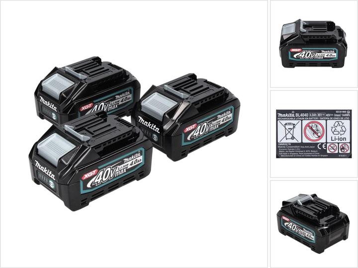 Makita Akku Set 3x BL 4040 40 V max. 4,0 Ah XGT Li-Ion Akku ( 3x 191B26-6 ) IP64 Schutzklasse mit LE (40 V)
