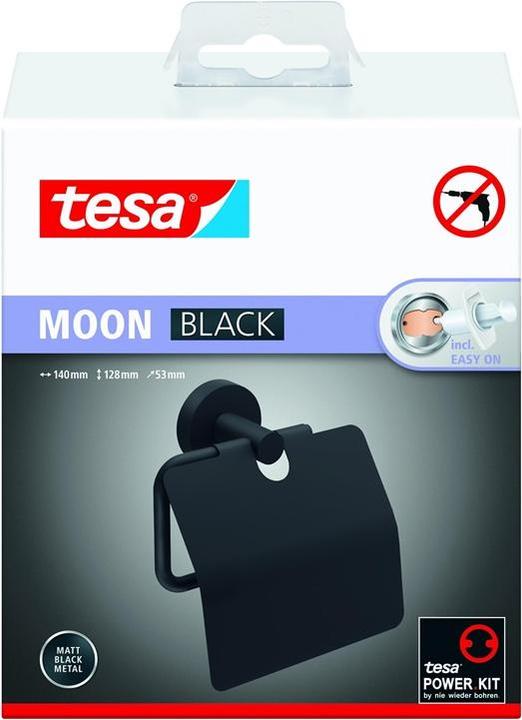 Produktbild tesa MOON BLACK Toilettenpapierhalter mit Deckel inkl. Klebelösung ohne Bohren