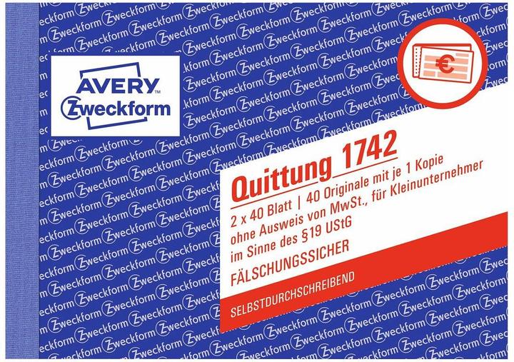 Immagine prodotto Avery Ricevuta piccolo imprenditore senza IVA. (40 x)