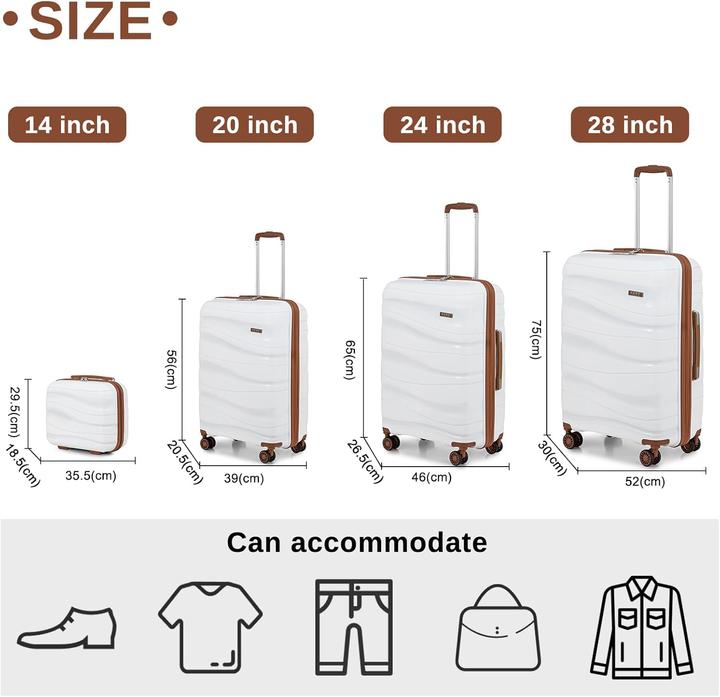 Immagine prodotto Kono Hartschalenkoffer-Set mit Beautycase (4-teilig) (Bagaglio a mano (fino a 50 litri), M (50 - 90l), L (90 - 115l))