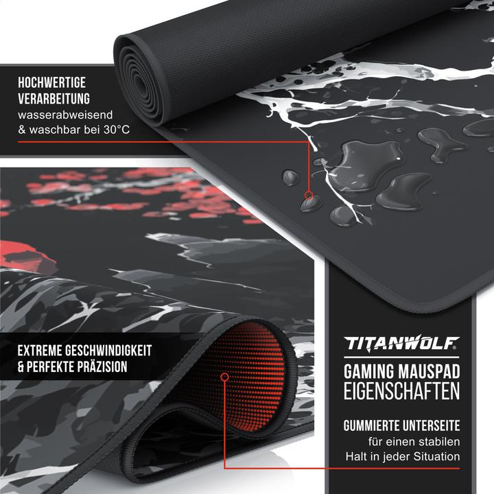 Immagine prodotto Titanwolf Gaming Mauspad, XXXL Speed Mausmatte 1200 x 600 mm, Geschwindigkeit & Präzision, Japan Ink Black (XXL)