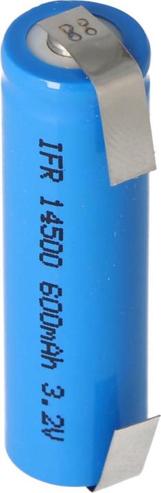 Immagine prodotto AccuCell Batteria ricaricabile IFR 14500 AA con testa non protetta, con tag di saldatura a U (1 pz., 600 mAh, Accumulatore di carica elettrica)