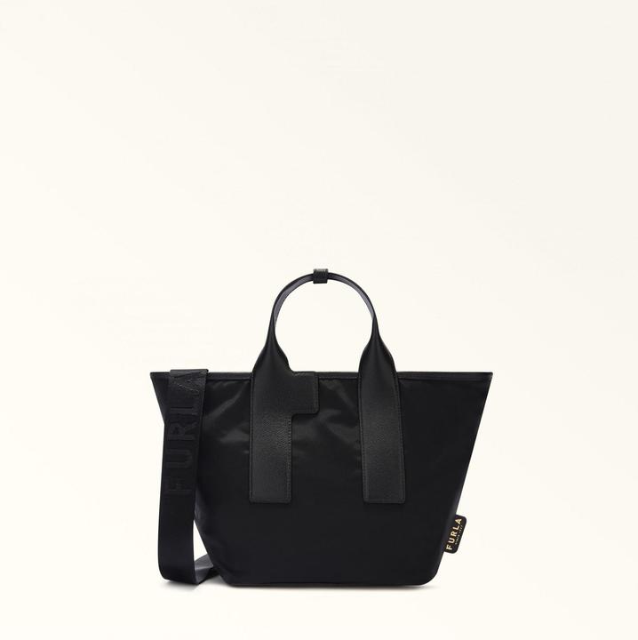 Furla piuma m tote nylon handbag black color