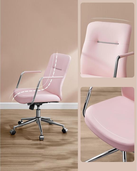 Immagine prodotto Songmics Sedia da ufficio con schienale e braccioli imbottiti, rosa