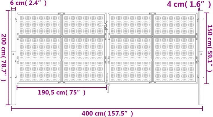 Produktbild VidaXL Gartentor Anthrazit 400x200 cm Stahl, Farbe: Anthrazit