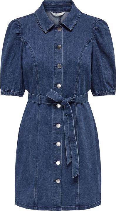 Only Normal geschnitten Rundhals Elastische Bündchen Puffärmel Kurzes Kleid Jeanskleid