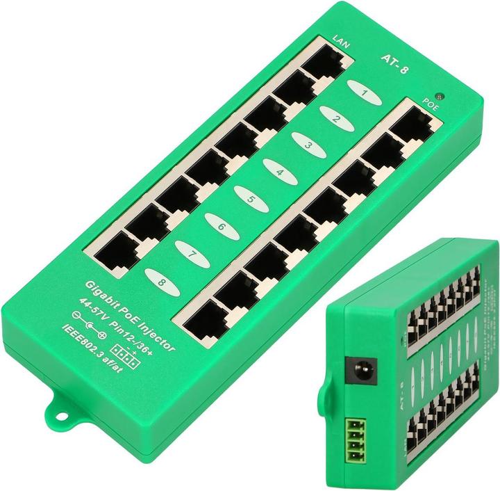 Actual product image Extralink ACTIVE POE INJECTOR 8 PORT GIGABIT 802.3AT/AF MODE A - - 8-Port Gigabit Ethernet (802.3af (PoE), 802.3at (PoE+))