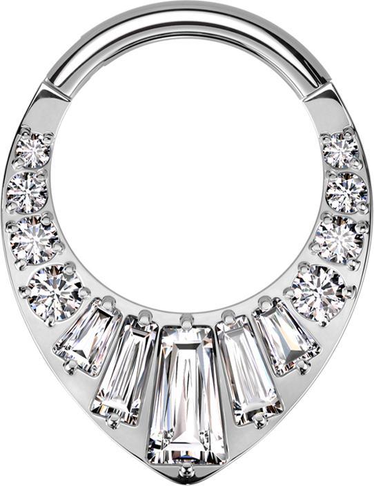 Star Piercing Micro Segmentring klappbar silber runde und Baquette Kristalle silber (ohne Messing, Titan G23)