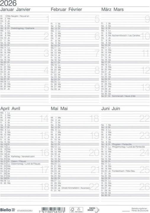 Biella Calendrier tableau I (21 x 29,7 cm, Non contraignant, Français, Allemand)