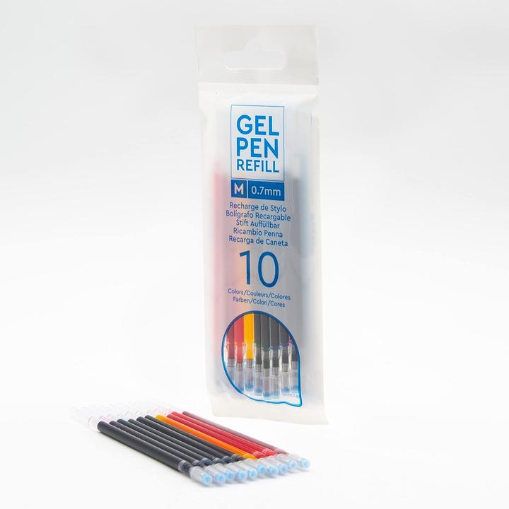 Actual product image LEGO GEL PENS refill - 10 pcs (Gel mine, Yellow, Green, Blue, Light blue, Black, Violet, Red, Orange)