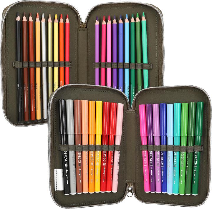 Actual product image Magni DEPESCHE DINO World pencil case with 3D effect 3 compartments green