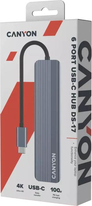 Image du produit Canyon USB 6-in1 HUB USB-C > HDMI/2xUSB-A/SD/1xUSB-C 100W retail (USB-C, 6 Ports)