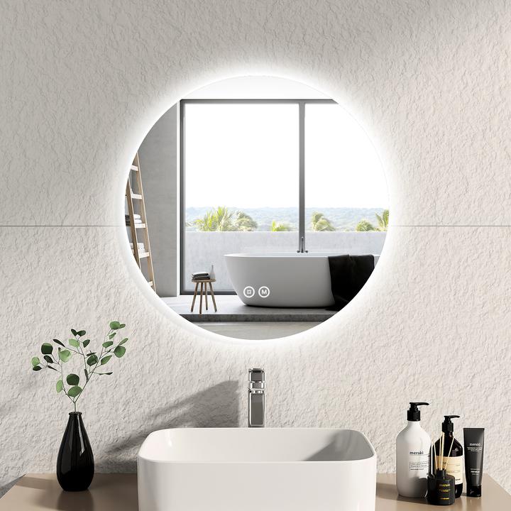 Actual product image Emke Bathroom Mirror With Lighting Φ60cm, 3 Colour Temperatures (3000K-6500K)&Dimmable,Touch Switch