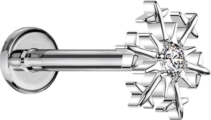 Produktbild Star Piercing Micro Labret Innengewinde silber Schneeflocke silber vier Kristalle silber (ohne Messing, Titan G23)
