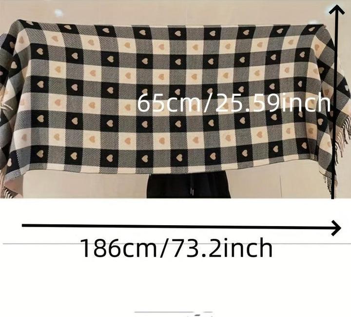 Produktbild Only-Bags.Store Double-Sided Heart Pattern Scarf, Winter Plaid Warm Neck Wrap, Cozy Shawl For Autumn & Winter