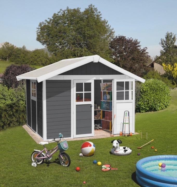 Produktbild Grosfillex Gartenhaus Lodge Deco L 315 x 239 cm grau-weiss