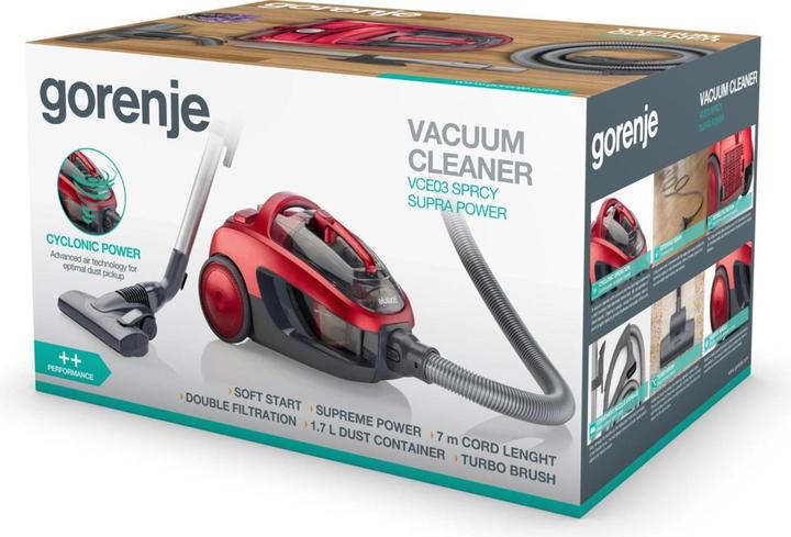 Image du produit Gorenje Vacuum cleaner VCE03SPRCY Bagless, Power 800 W, Dust capacity 1.7 L, Raudona