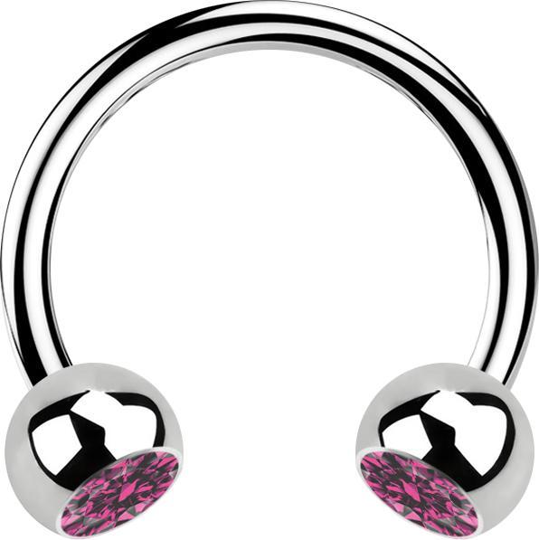 Produktbild Star Piercing Micro Circular Barbell silber mit zwei Kugeln Kristall pink (Chirurgenstahl 316L, ohne Messing)