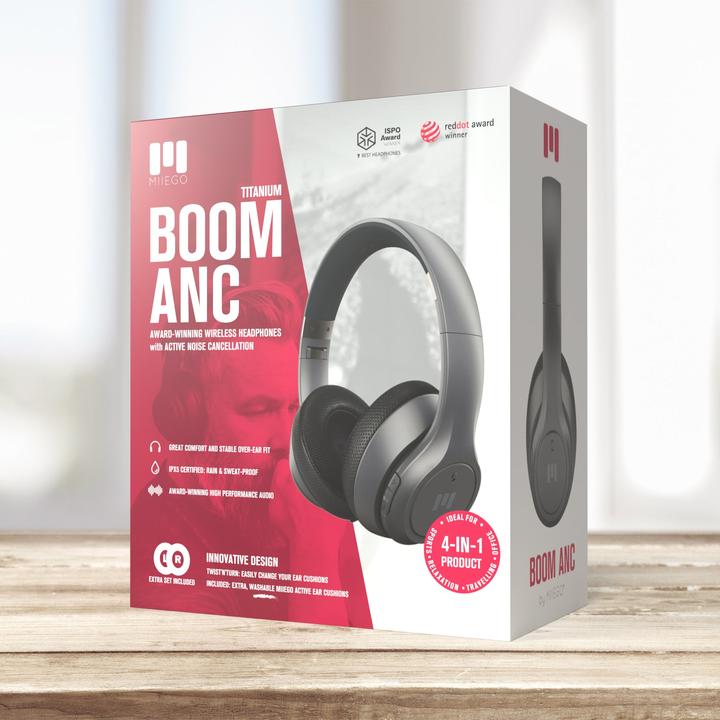 Produktbild Miiego BOOM ANC Titanium over ear sport koptelefoon - active noice cancellation - voor sport en ontspanning (ANC, Kabellos)