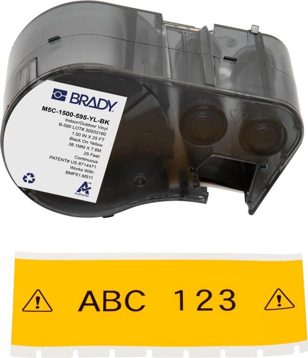 Produktbild Brady M5C-1500-595-YL-BK, Vinyl, Schwarz auf Gelb, 38.10 mm x 7.62 m, permanent, Endlos