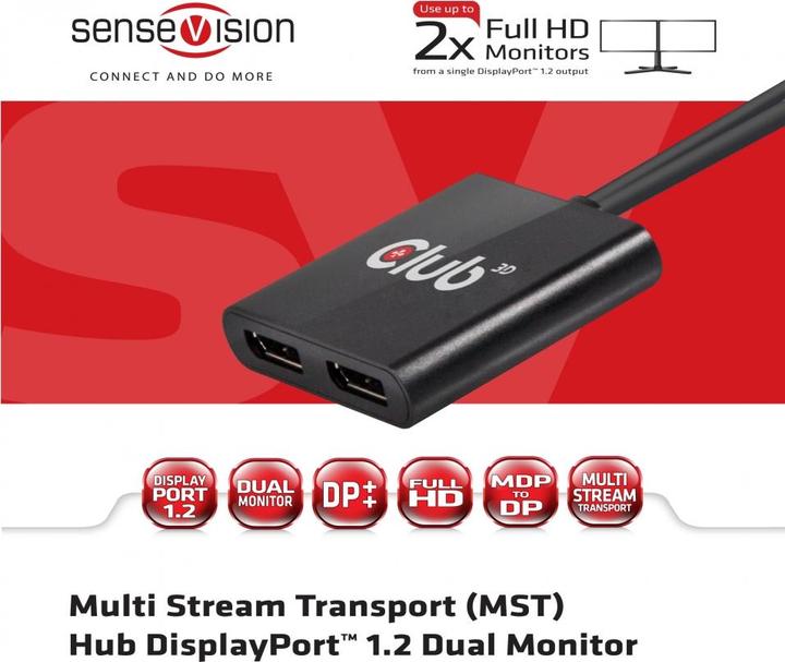 Immagine prodotto Club 3D Multi Streaming Transport Hub 1xDP ingresso a 2xDP uscita
