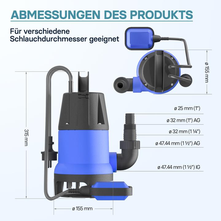 Produktbild Wiltec Schmutzwasserpumpe 400 W 7500 l/h Tauchpumpe Gartenpumpe Brunnenpumpe Pumpe (Schmutzwasserpumpe)