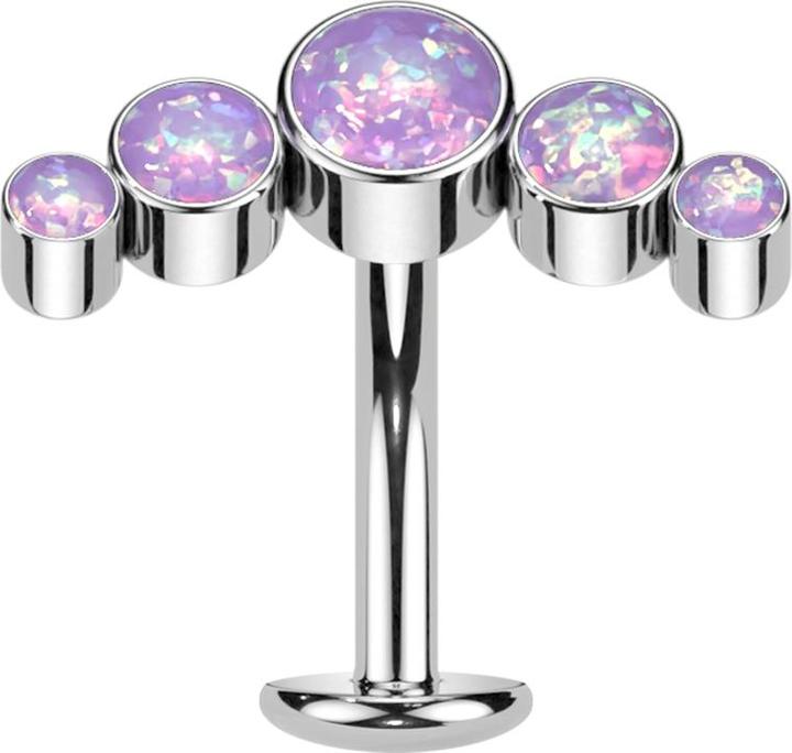 Star Piercing Threadless Labret-Stab Banane silber fünf Opale violett (Titan G23)