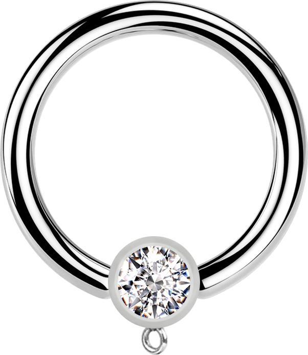 Produktbild Star Piercing Micro Closure Ring silber mit Zylinder Kristall silber Ring für Anhänger (Chirurgenstahl 316L, ohne Messing)