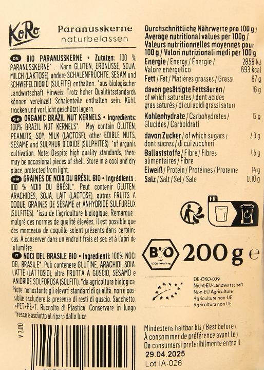 Immagine prodotto KoRo Noccioli di noci brasiliane biologiche (200 g)