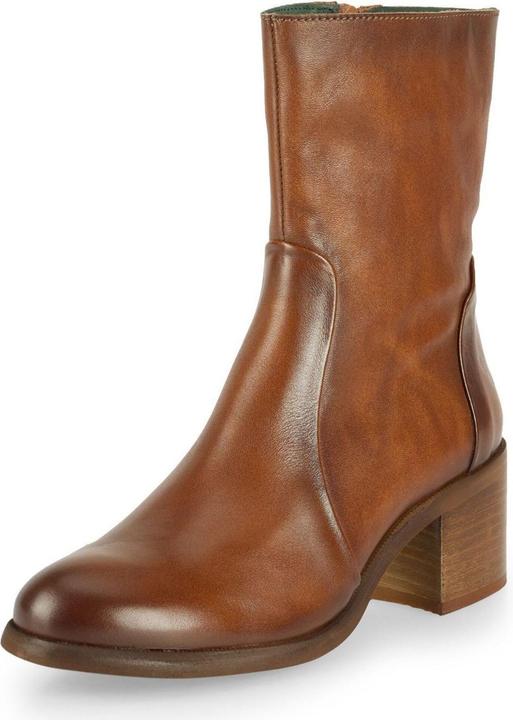 Felmini MIRA D948: Schlichte, aber elegante Stiefel mit niedrigem Absatz aus cognacfarbenem Leder, mit einem