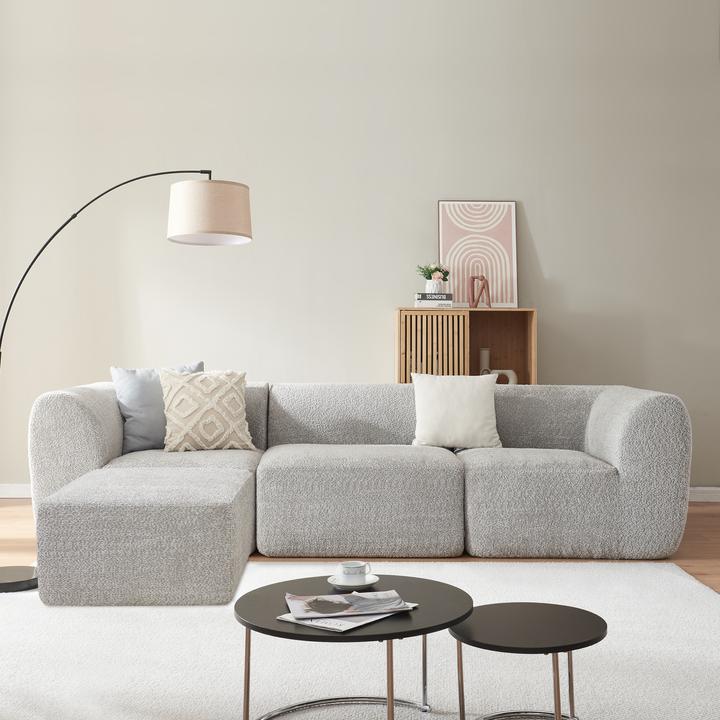 Produktbild En.Casa Modular Sofa 3-Sitzer Hurvas mit Longchair Bouclé Grau