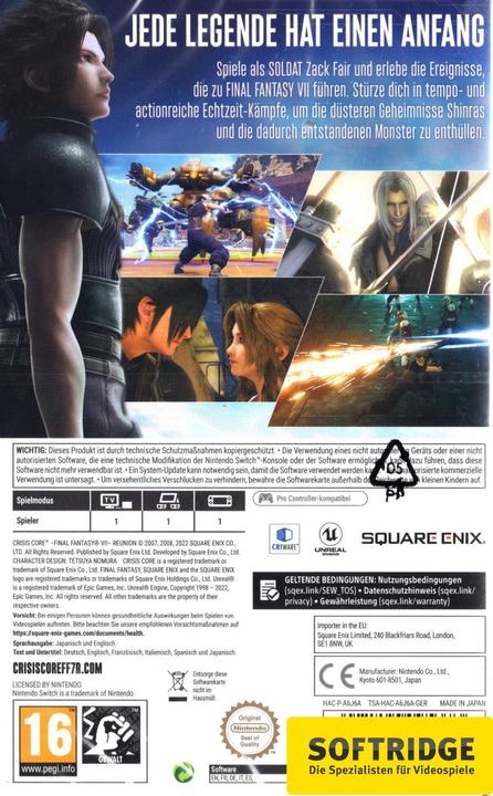 Image du produit Square Enix Crisis Core Final Fantasy VII Reunion (Switch, Switch Lite, Switch OLED, DE)