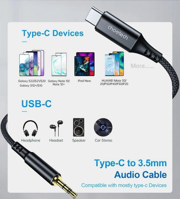 Image du produit Choetech Câble audio USB-C vers 3,5 mm dc (2 m, USB)