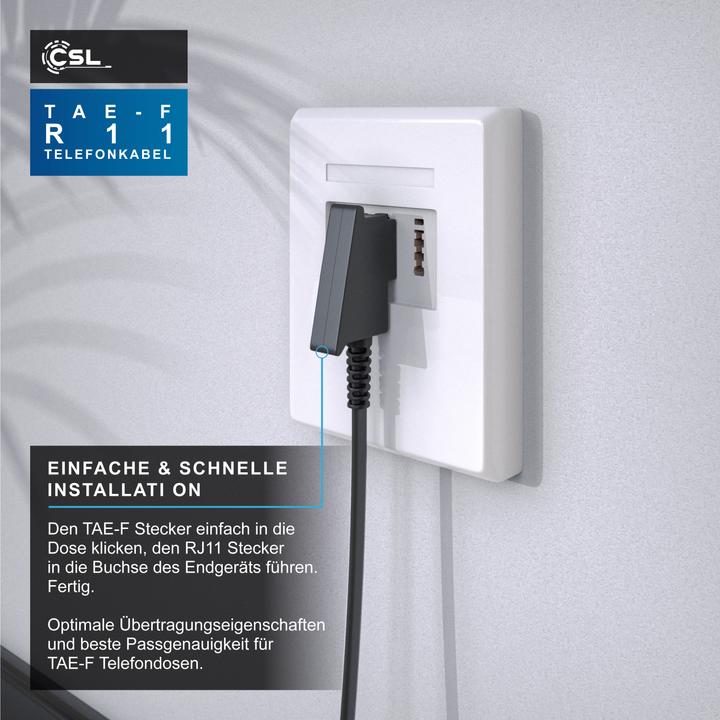 Produktbild CSL Telefonkabel Flach, TAE-F Stecker zu RJ11, Telefondose zu Telefon, Flachkabel, Fax, Anrufbeantworter
