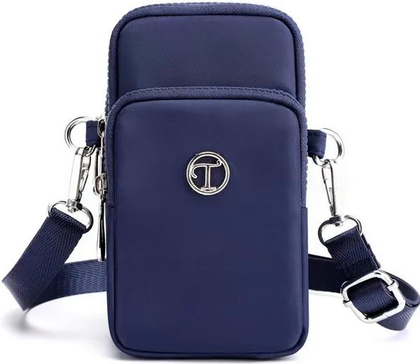 PhoneLook Ultraleichte Mini-Schultertasche 3 Taschen mit Reissverschluss und abnehmbarem Riemen Dunkelblau