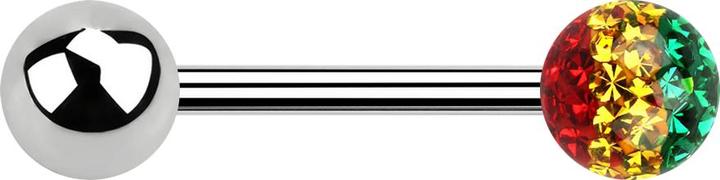 Immagine prodotto Star Piercing Barbell silver con rivestimento protettivo epossidico crystal ball Rasta (Acciaio chirurgico 316L)