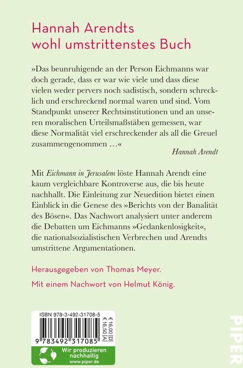 Produktbild Eichmann in Jerusalem (Deutsch, Hannah Arendt, 2022)