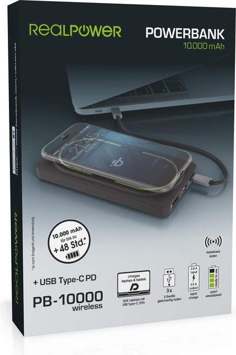 Produktbild RealPower PB-10000 (10000 mAh, 18 W, 37 Wh)