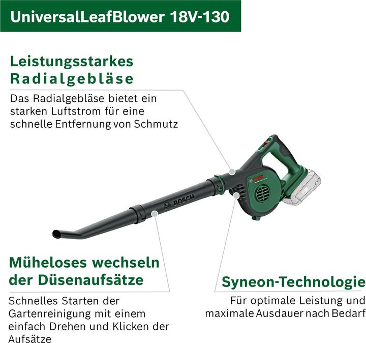 Image du produit Bosch Home & Garden LeafBlower universel 18V-130 (Fonctionnement sur batterie, Souffleur de feuilles)