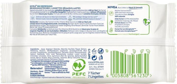 Valeurs nutritives et ingrédients NIVEA 3 in 1 (Chiffons de nettoyage)