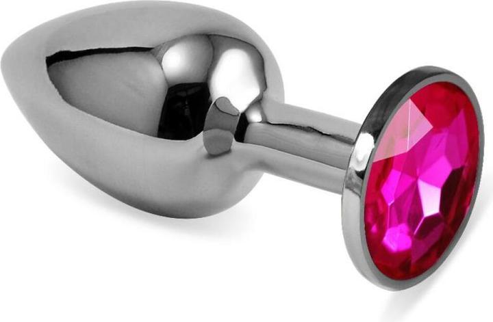 Actual product image Lovetoy Butt Plug Silver Rosebud Classic with Fuchsia Jewel Size S