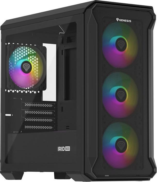 Actual product image Genesis IRID 503 ARGB PC case, Micro Tower, 2xUSB 2.0, 2x jack, 1xUSB 3.0, black (Mini-ITX)