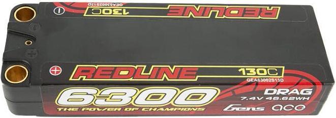 Gens Ace Batteria LiPo Redline Series 6300mAh 7.4V 130C 2S2P HardCase 70 (11.10 V, 6500 mAh)