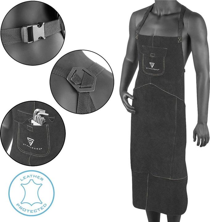 Stahlwerk Grembiule da saldatura nero in pelle crosta di alta qualità (XL)