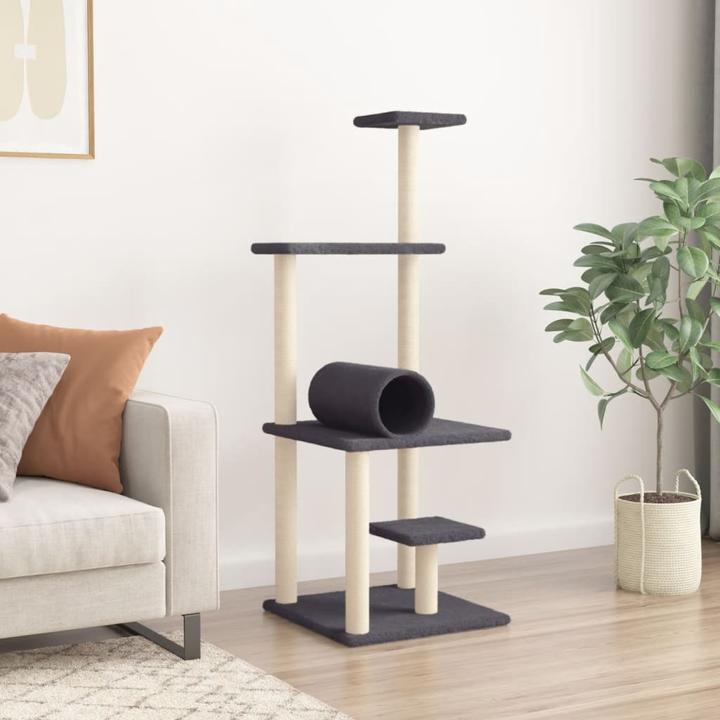 Produktbild VidaXL Kratzbaum mit Sisal-Kratzsäulen Dunkelgrau 136 cm,Farbe (136 cm, Dunkelgrau)