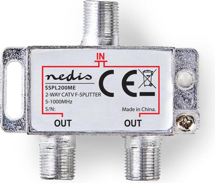 Produktbild Nedis CATV-Splitter | 5 - 1000 MHz | Einführungsverlust: 4.2 dB | Anzahl der Ausgänge: 2 | 75 Ohm | (CAT5)